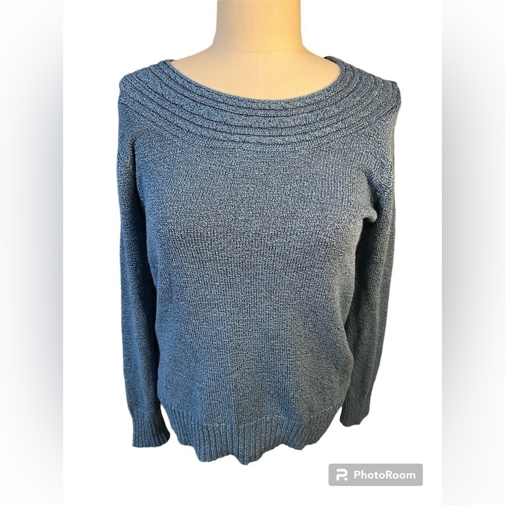 Laura Scott Crew Neck Teal speckled sweater